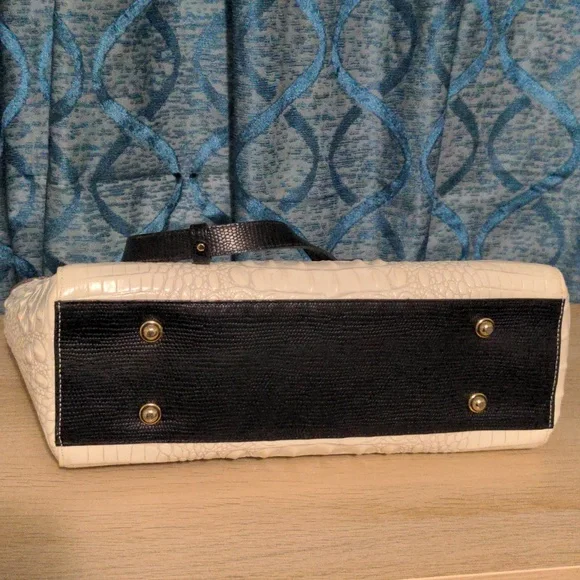 Brahmin Arno Ivory White and Black Crocodile Embossed Tote Bag - Picture 7 of 7